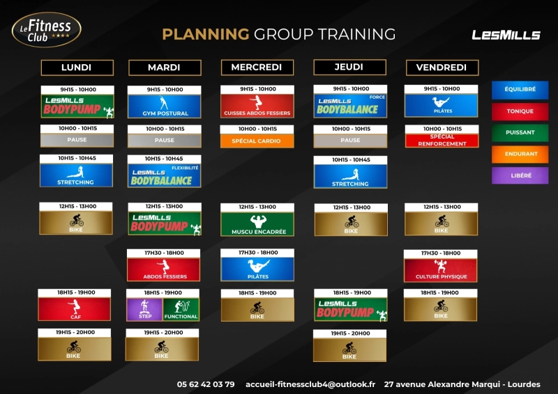 Planning des cours collectifs au lundi 20 avril 2026 !